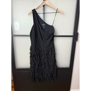 NWT Adrianna Papell One Shoulder Fringe Skirt Midi Cocktail Dress Size 12